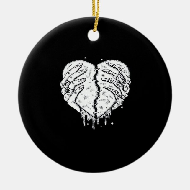 Skeleton Hands Heart– Gothic  Heart Classic Ceramic Tree Decoration (Front)