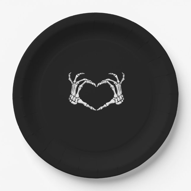Skeleton Hands Heart Graphic Paper Plate (Front)