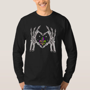 Skeleton Hands Heart Love Funny Mardi Gras Fleur D T-Shirt