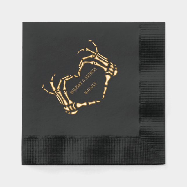 Skeleton Hands Heart Shape Custom Wedding Foil Napkins (Front)
