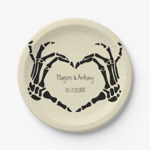 Skeleton Hands Heart Shape Custom Wedding Paper Plate