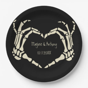 Skeleton Hands Heart Shape Custom Wedding Paper Plate