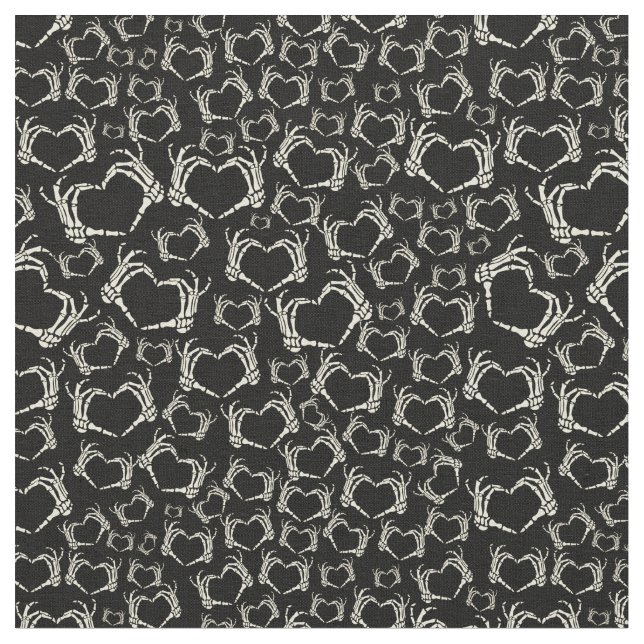 Skeleton Hands Heart Shape Goth Patterned Fabric (Close Up)