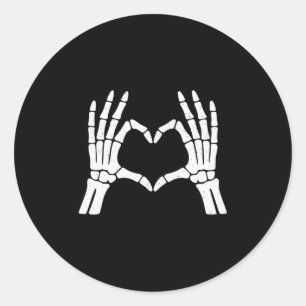Skeleton Hands Heart Shirt Men Women Kids Hallowee Classic Round Sticker