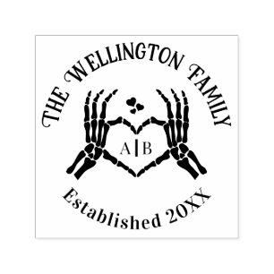 Skeleton Hands Heart Sign #1P Family Name Date Est Self-inking Stamp