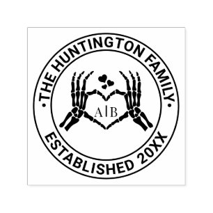 Skeleton Hands Heart Sign #1R Family Name Date Est Self-inking Stamp