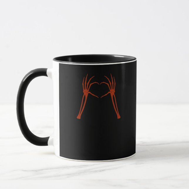 Skeleton Hands Heart Sign Costume Funny Halloween  Mug (Left)