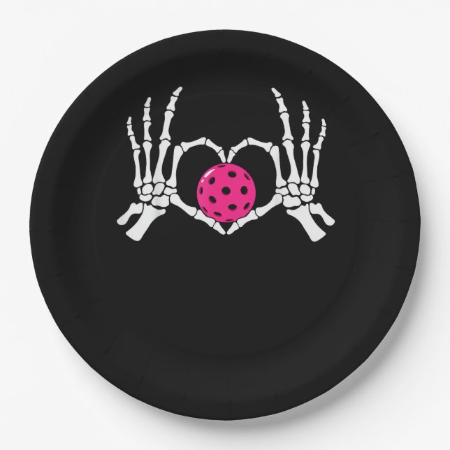 Skeleton Hands Heart Sign Funny Pickle Valentine's Paper Plate (Front)