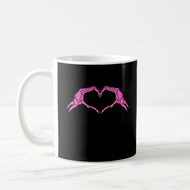 Skeleton Hands Heart Sign Retro Halloween Coffee Mug (Left)