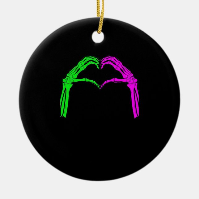 Skeleton Hands Heart Sign Retro Halloween Costume  Ceramic Tree Decoration (Front)