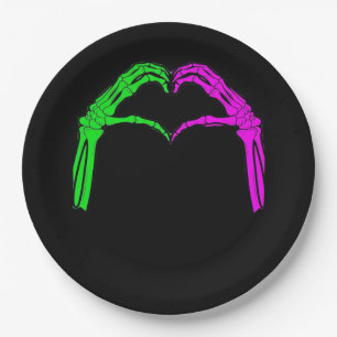 Skeleton Hands Heart Sign Retro Halloween Costume  Paper Plate