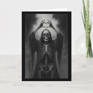 Skeleton Hands Heart Sign Scary Face Funny Hallowe Card