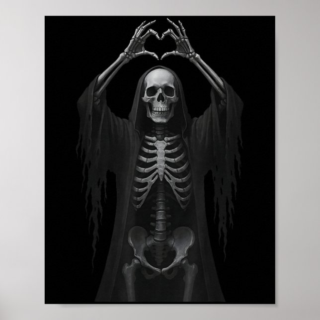 Skeleton Hands Heart Sign Y Face Funny Halloween C (Front)
