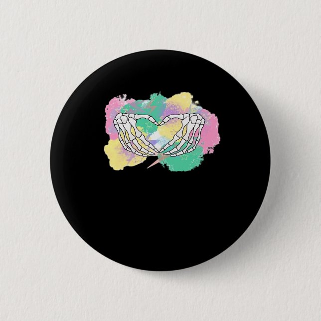 Skeleton Hands Heart With Abstract Coloured Backgr 6 Cm Round Badge (Front)