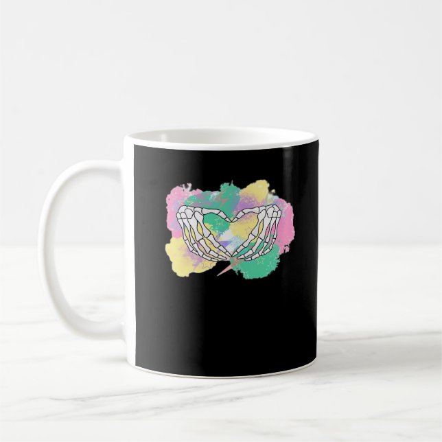 Skeleton Hands Heart With Abstract Coloured Backgr Coffee Mug (Left)