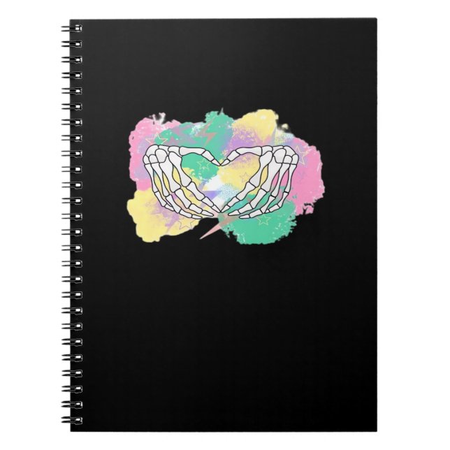 Skeleton Hands Heart With Abstract Coloured Backgr Notebook (Front)