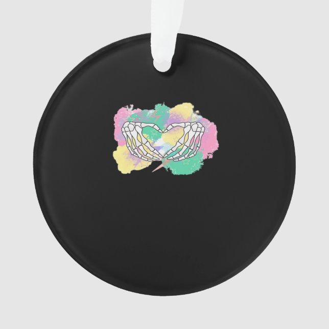Skeleton Hands Heart With Abstract Coloured Backgr Ornament (Front)