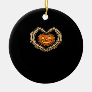 Skeleton Hands Heart With Pumpkin Cute Spooky Hall Ceramic Tree Decoration