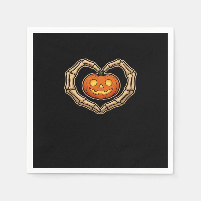 Skeleton Hands Heart With Pumpkin Cute Spooky Hall Napkin (Front)