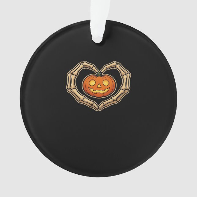 Skeleton Hands Heart With Pumpkin Cute Spooky Hall Ornament (Front)