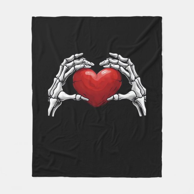 Skeleton Hands Holding A Red Heart Design Classic Fleece Blanket (Front)
