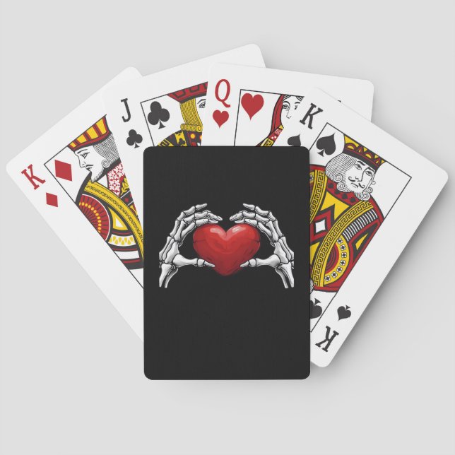 Skeleton Hands Holding A Red Heart Design Classic Playing Cards (Back)