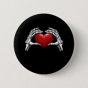 Skeleton Hands Holding A Red Heart Warm Highlight 6 Cm Round Badge