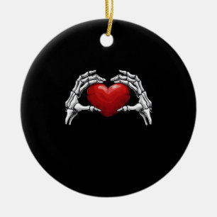 Skeleton Hands Holding A Red Heart Warm Highlight Ceramic Tree Decoration