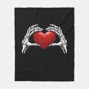 Skeleton Hands Holding A Red Heart Warm Highlight Fleece Blanket