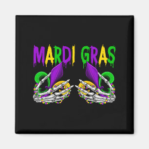 Skeleton hands holding fleur de lis bra mardi gras magnet