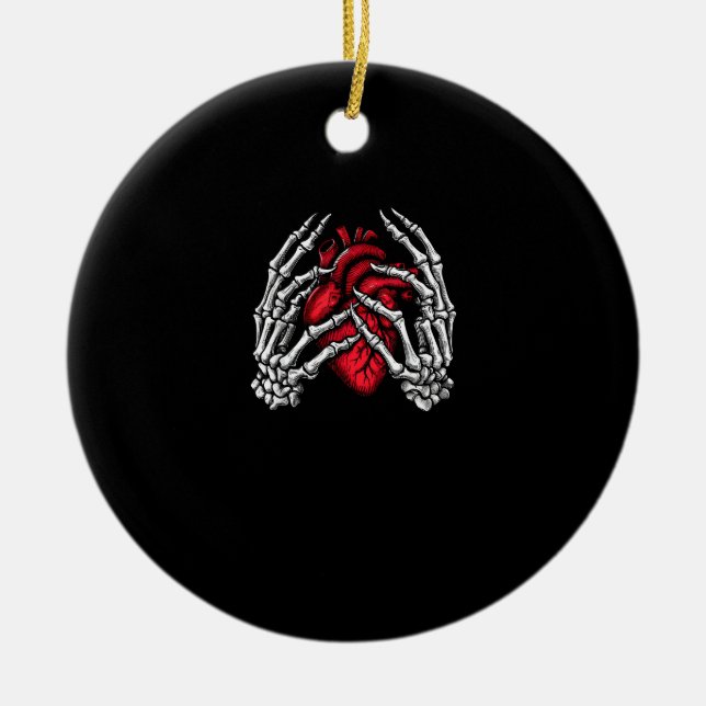 Skeleton Hands Holding Heart Halloween Costume  Ceramic Tree Decoration (Front)