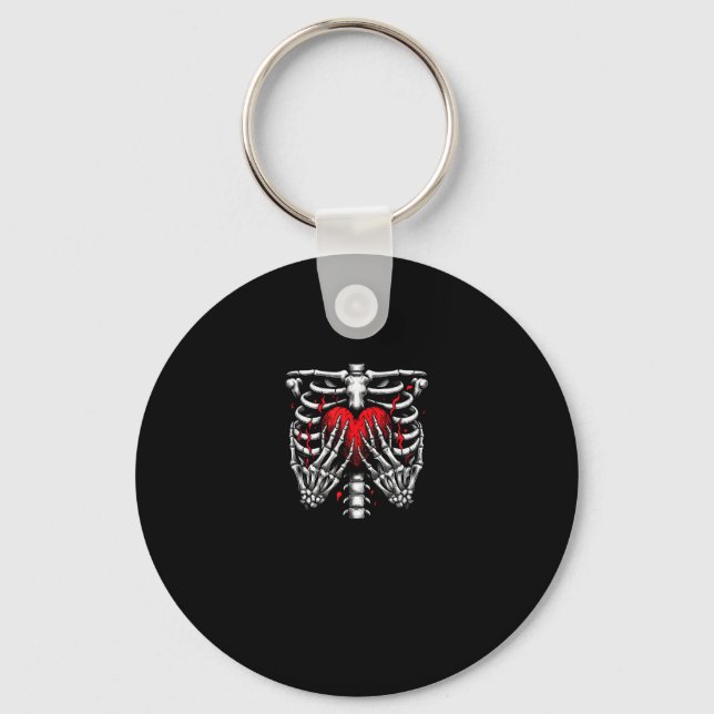 Skeleton Hands Holding Heart Halloween Costume Fun Key Ring (Front)