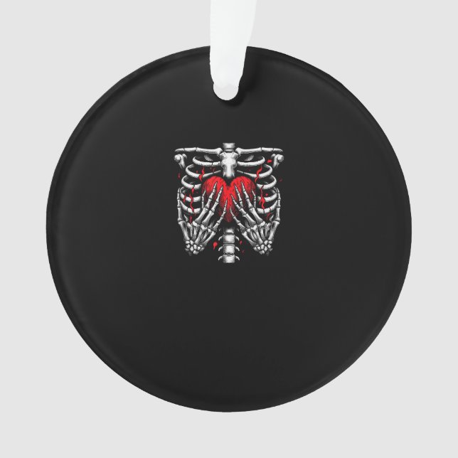 Skeleton Hands Holding Heart Halloween Costume Fun Ornament (Front)