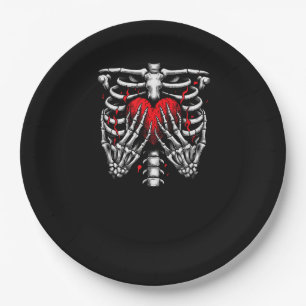 Skeleton Hands Holding Heart Halloween Costume Fun Paper Plate