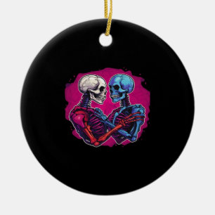 Skeleton Hands Holding Heart Retro Tattoo Style Ceramic Tree Decoration