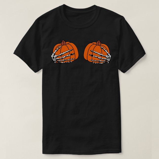 Skeleton Hands Holding Pumpkins Halloween Tee TShi (Design Front)