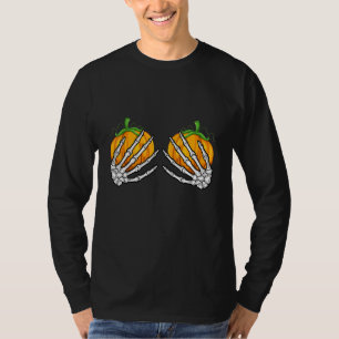 Skeleton Hands Holding Pumpkins Happy Halloween T-Shirt