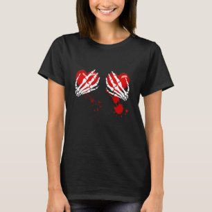 Skeleton Hands On Bleeding Heart T-Shirt
