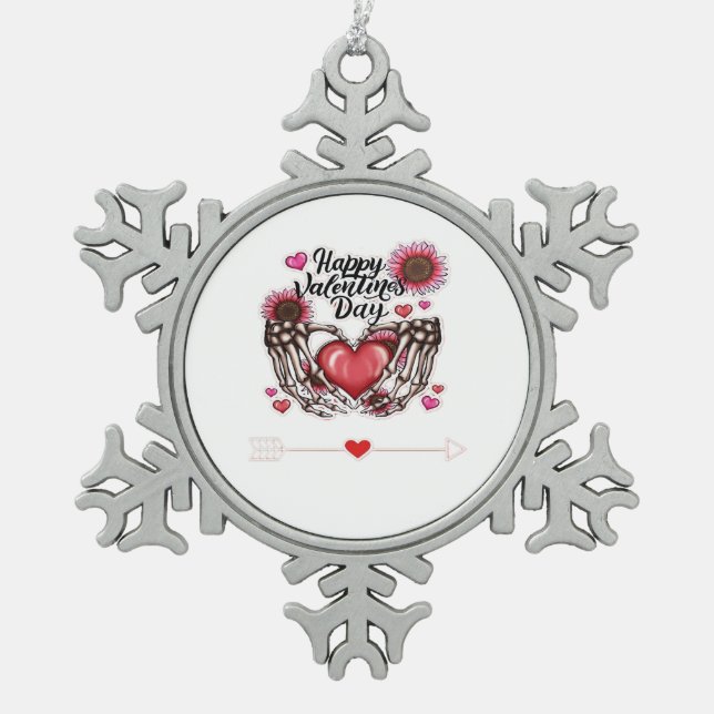 Skeleton Hands Valentines Day Classic Snowflake Pewter Christmas Ornament (Front)