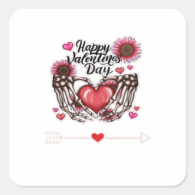 Skeleton Hands Valentines Day Classic Style Square Sticker (Front)