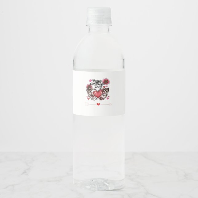 Skeleton Hands Valentines Day Classic Water Bottle Label (Front)