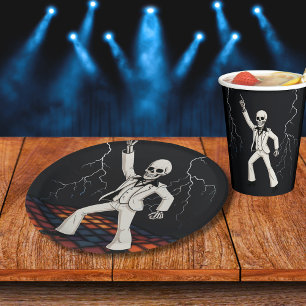Skeleton Haunted Disco Halloween Party Paper Plate
