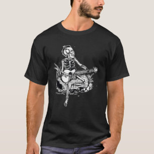 Skeleton Head Playing Acoustic Rock On His Guitar T-Shirt