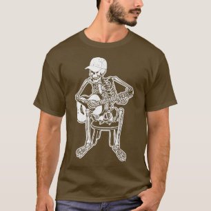Skeleton Head Playing Acoustic Rock On His Guitar T-Shirt
