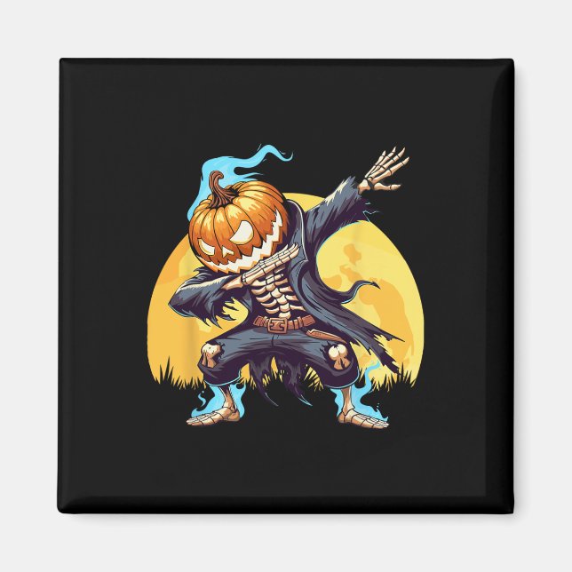 Skeleton Headless Pumpkin Dab Dance Boys Halloween Magnet (Front)