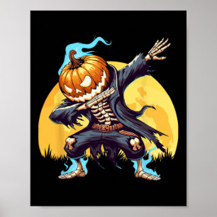 Skeleton Headless Pumpkin Dab Dance Boys Halloween Poster