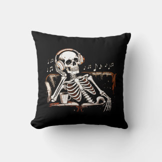 Skeleton Headphones Coffee Music Dark Aesthetic Cushion