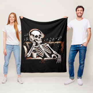 Skeleton Headphones Coffee Music Dark Aesthetic Fleece Blanket