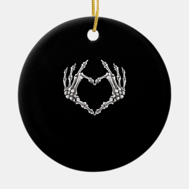 Skeleton Heart And Hands Gothic Halloween Costume  Ceramic Tree Decoration (Front)