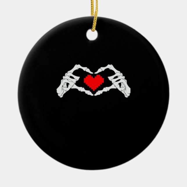 Skeleton Heart And Hands Meme Ceramic Tree Decoration (Front)